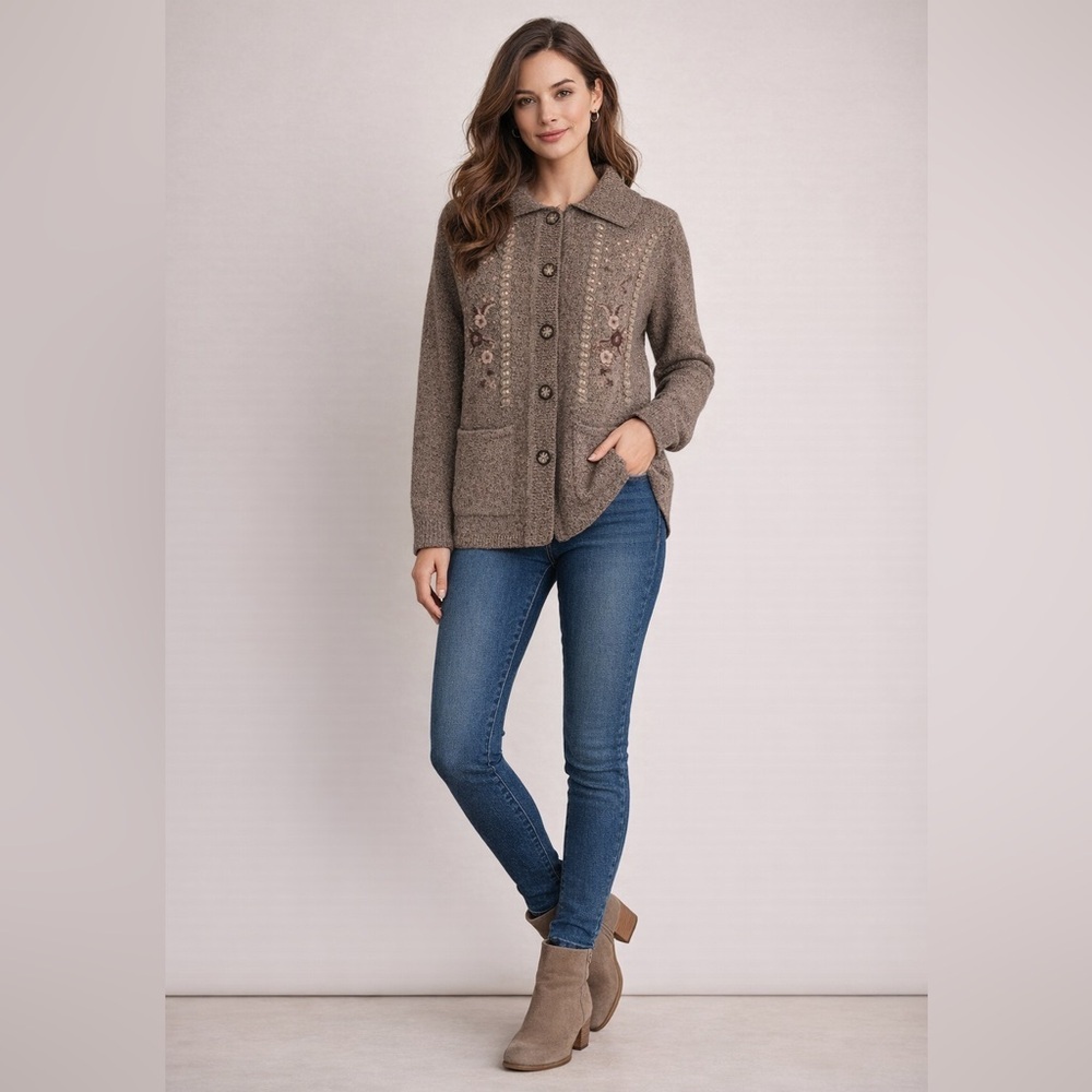 Cardigan Sweater Sequined Embroidered brown H.L. Hualinyangmaoshan Bling